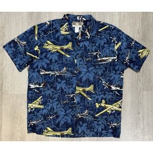 Kalaheo Button Down Shirt Men XL Blue Military WWII Bomber Airplanes Hawaii USA